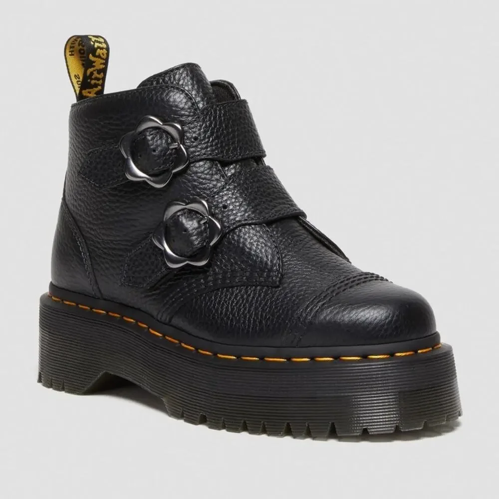 Dr. Martens Denon Flower Buckle Platform Boots Black Size 8